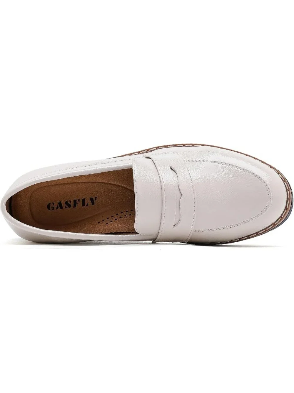 🆕Women's Bright Beige Round Toe Platform Chunky Heeled Loafers Business Shoes